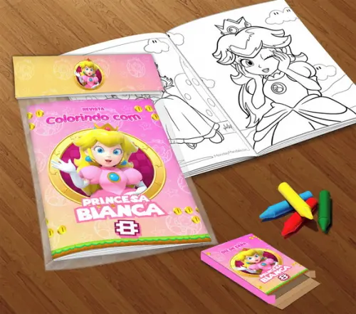 Kit Colorir Princesa Peach (livrinho + Giz de Cera)