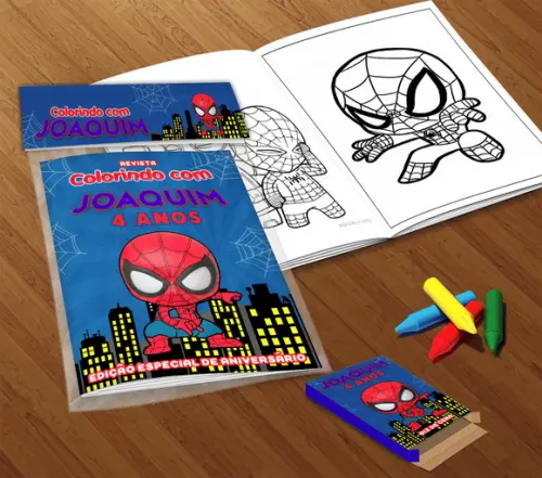 Kit Colorir Homem Aranha Cute (livrinho + Giz de Cera)