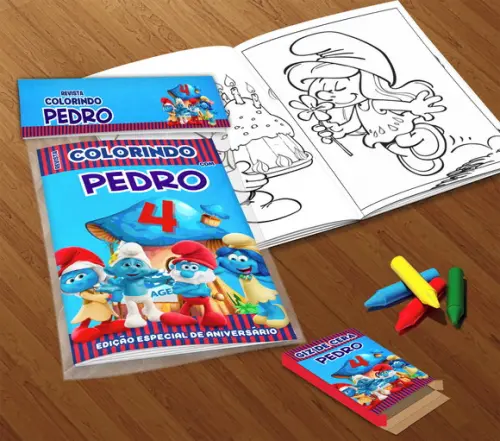 Kit Colorir Smurfs (livrinho + Giz de Cera)