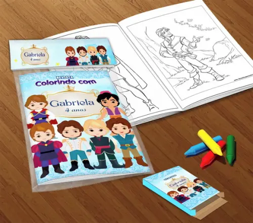 Kit Colorir Príncipes da Disney (livrinho + Giz de Cera)