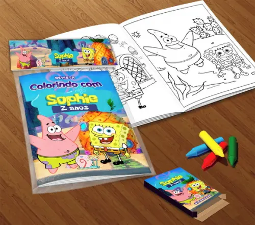 Kit Colorir Bob Esponja (livrinho + Giz de Cera)
