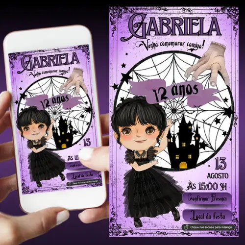 Convite de Aniversário Digital Interativo Wandinha