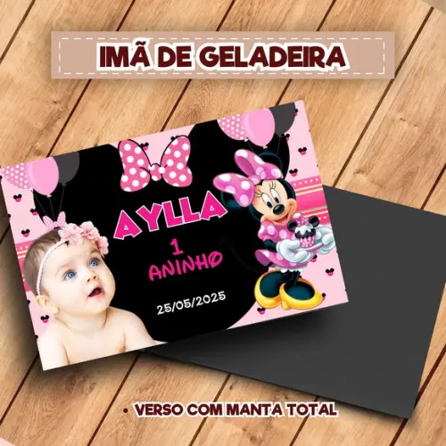 Imã de Geladeira Personalizado Minnie Rosa