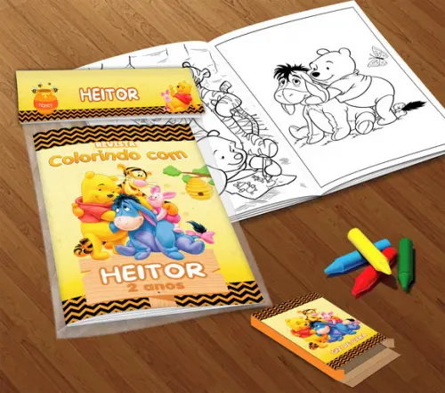 Kit Colorir Ursinho Pooh (livrinho + Giz de Cera)