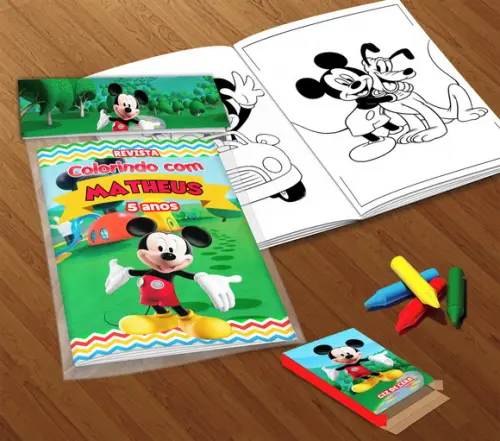 Kit Colorir Mickey (livrinho + Giz de Cera)