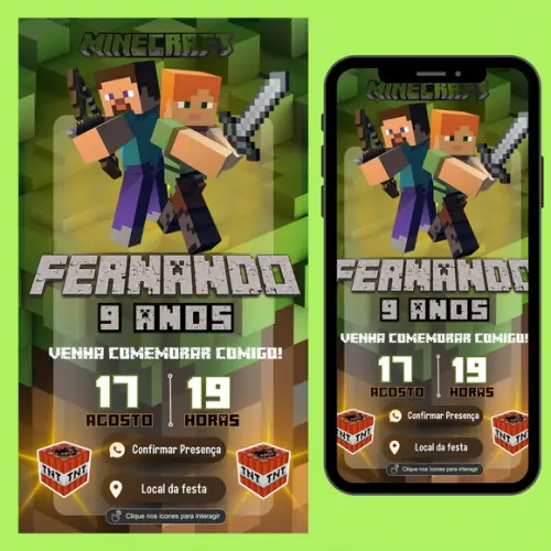 Convite Digital Interativo Minecraft
