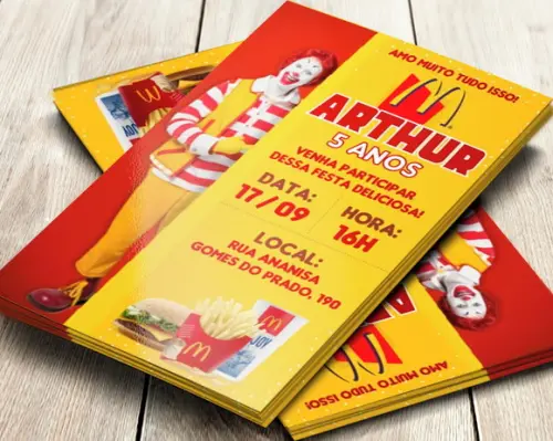 Convite Impresso Mc Donalds