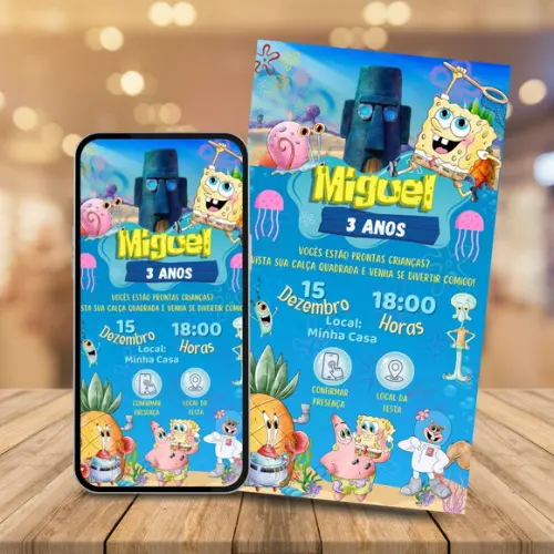 Convite Digital Interativo Bob Esponja