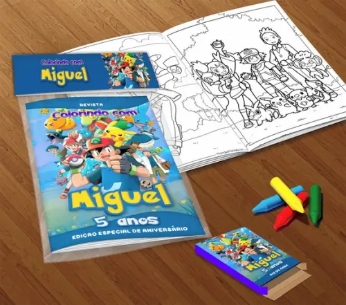 Kit Colorir Pokemon (livrinho + Giz de Cera)