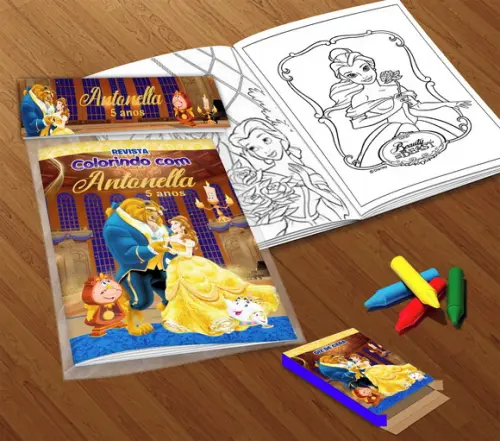 Kit Colorir Bela e a Fera (livrinho + Giz de Cera)