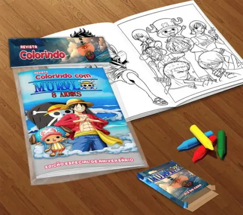 Kit Colorir One Piece (livrinho + Giz de Cera)