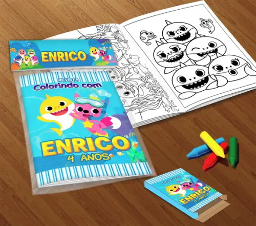 Kit Colorir Baby Shark (livrinho + Giz de Cera)
