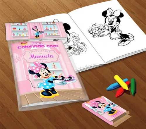 Kit Colorir Minnie Confeiteira (livrinho + Giz de Cera)