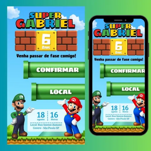 Convite Digital Interativo Mario Bros