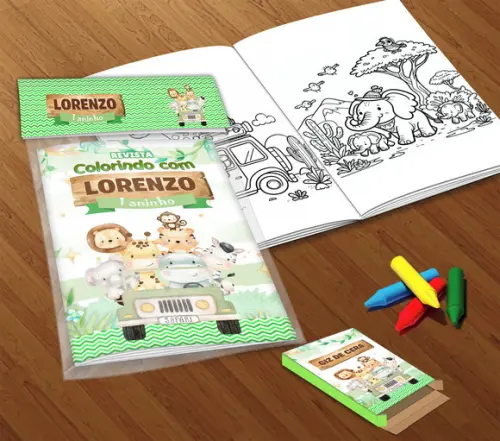 Kit Colorir Safari Baby (livrinho + Giz de Cera)