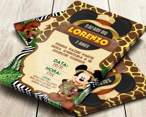 Convite Impresso Mickey Safari
