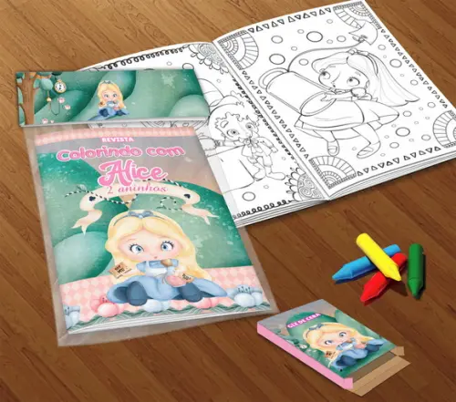 Kit Colorir Alice no País das Maravilhas Cute (livrinho+giz)