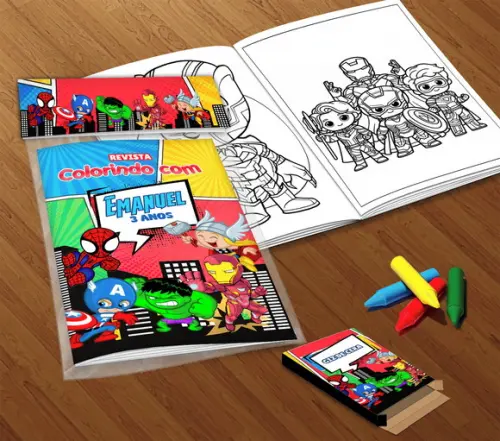 Kit Colorir Vingadores Cute (livrinho + Giz de Cera)