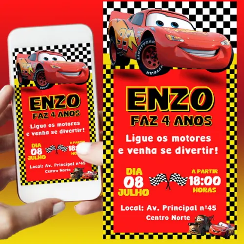 Convite Digital Carros Mc Queen