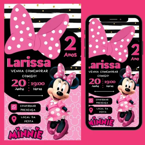 Convite Digital Interativo Minnie Rosa