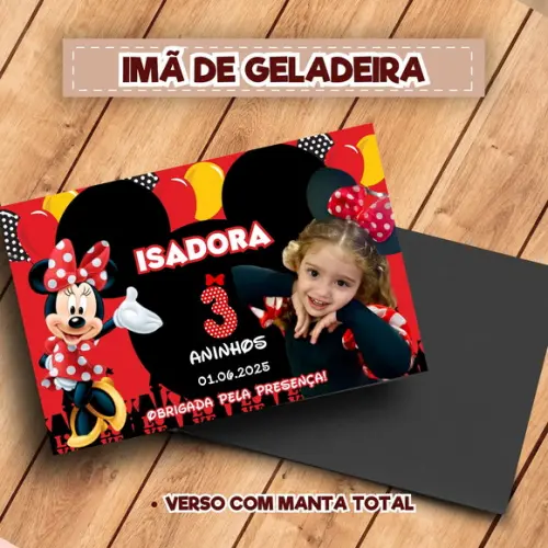 Imã de Geladeira Personalizado Minnie Vermelha
