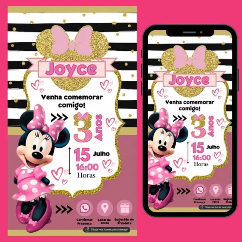 Convite Digital Interativo Minnie Rosa