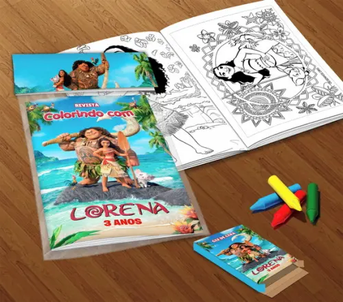 Kit Colorir Moana Adulta (livrinho + Giz de Cera)