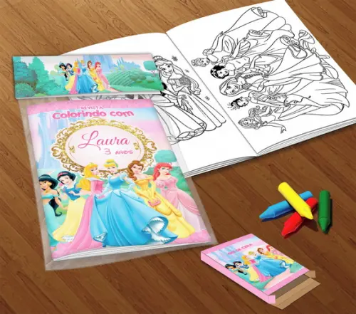 Kit Colorir Princesas da Disney (livrinho + Giz de Cera)