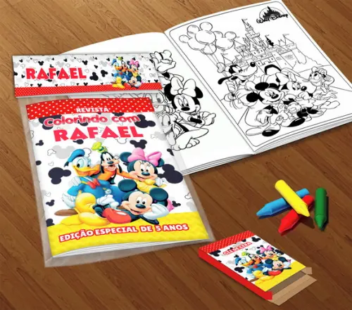 Kit Colorir Turma do Mickey (livrinho + Giz de Cera)