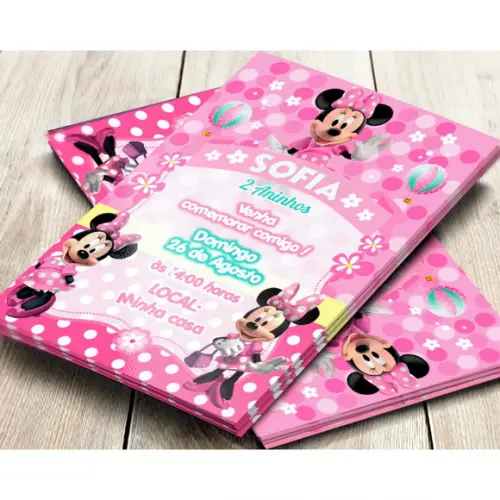 Convite Impresso Minnie Rosa