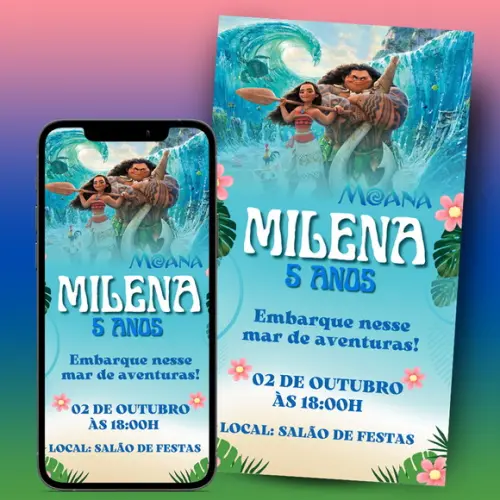 Convite De Aniversário Digital-moana Adulta