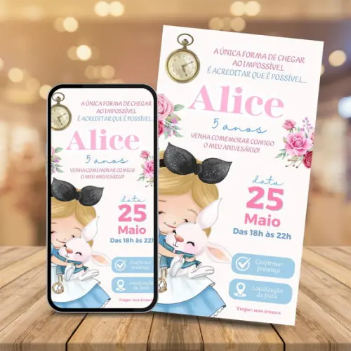 Convite Digital Interativo Alice no País das Maravilhas
