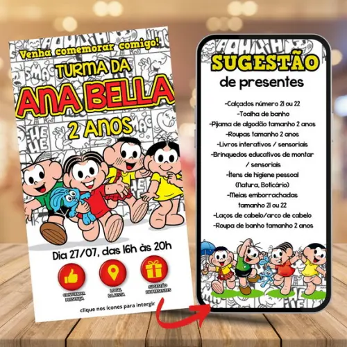 Convite Interativo com Sugestão de Presentes Mônica