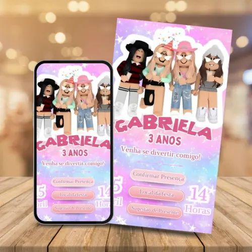 Convite Digital Interativo Roblox Menina