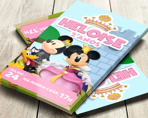 Convite Impresso Mickey e Minnie Realeza