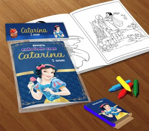 Kit Colorir Branca de Neve (livrinho + Giz de Cera)