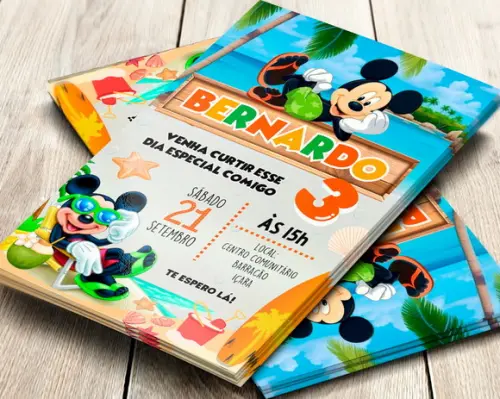 Convite Impresso Mickey Praia