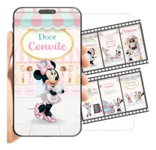 Convite Animado Minnie Confeiteira