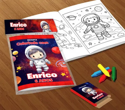 Kit Colorir Astronauta (livrinho + Giz de Cera)