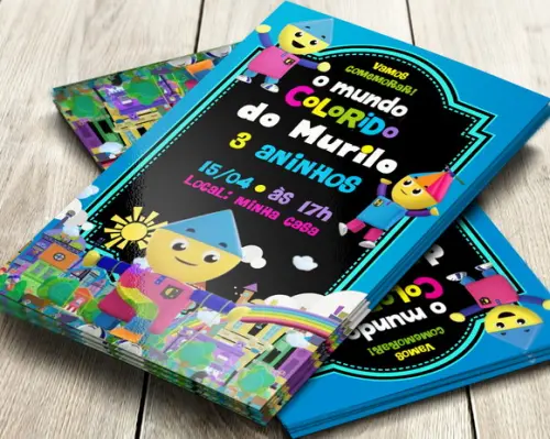 Convite Impresso Mundo Colorido de Charlie