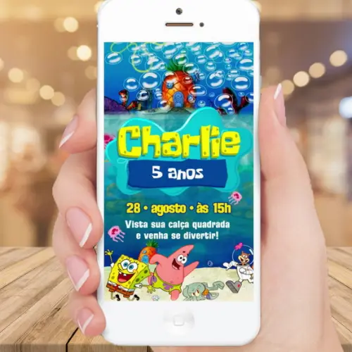 Convite Animado Bob Esponja (tela Única)