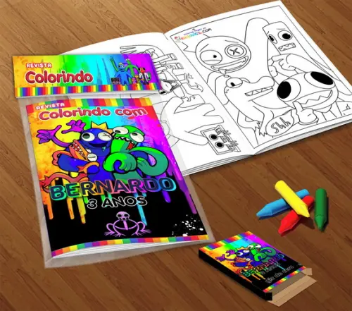 Kit Colorir Rainbow Friends (livrinho + Giz de Cera)