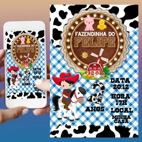 Convite de Aniversário Digital- Fazendinha Menino
