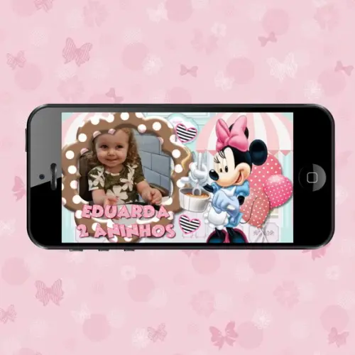 Convite de Aniversário Animado- Minnie Confeiteira