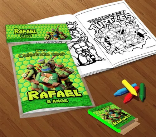 Kit Colorir Tartaruga Ninja (livrinho + Giz de Cera)