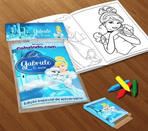 Kit Colorir Cinderela (livrinho + Giz de Cera)