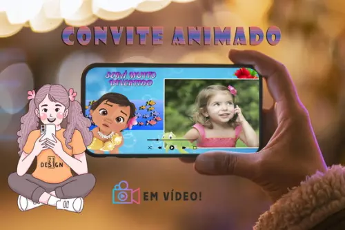 Convite De Aniversário Animado- Moana Baby