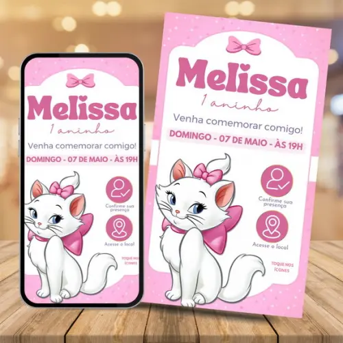 Convite Digital Interativo Gatinha Marie