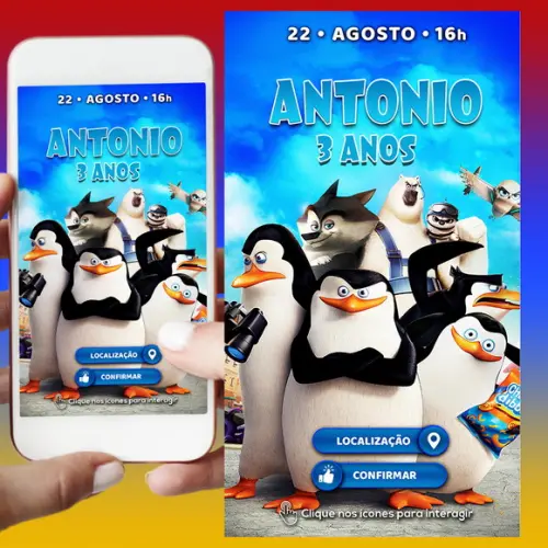 Convite Digital Interativo Pinguins de Madagascar