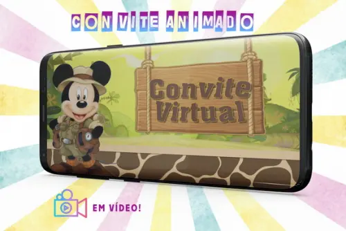 Convite De Aniversário Animado- Mickey Safari